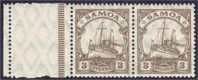 Briefmarken/Briefe/Postkarten der Kolonien und Nebengebiete
Samoa
3 Pf. (dunkel)orangebraun 1919, waagerechtes Paar in postfrischer Erhaltung, links...