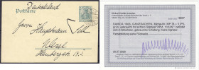 Briefmarken/Briefe/Postkarten der Kolonien und Nebengebiete
Samoa
Ganzsachen
5 Pf. grün 1906, schöne Ganzsachenkarte entwertet mit dem Stempel ,,AP...