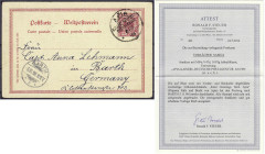 Briefmarken/Briefe/Postkarten der Kolonien und Nebengebiete
Samoa
Vorläufer
10 Pf. Reichspost ,,APIA KAISERL. DEUTSCHE POSTAGENTUR 6/10/98" 1900, p...