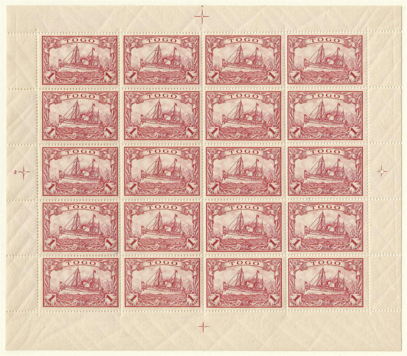 Briefmarken/Briefe/Postkarten der Kolonien und Nebengebiete
Togo
1 Mark dunkel...