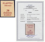 Briefmarken/Briefe/Postkarten der Kolonien und Nebengebiete
Memelgebiet
20 M. auf 5 C. Freimarke 1923, wie verausgabt ohne Gummi, Andruckprobe nur d...
