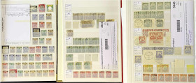 Briefmarken/Briefe/Postkarten der Kolonien und Nebengebiete
Lots und Sammlungen
Drei dicke Lagerbücher mit zahlreichen dicht übereinander gesteckten...