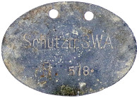 Varia-Kolonien und Nebengebiete
Deutsch-Südwestafrika
Intakte Erkennungsmarke eines Soldaten der Schutztruppen S.W.A., R. 578. Zink, zweifach geloch...