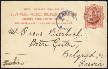 Varia-Kolonien und Nebengebiete
Sonstige deutsche Einflüsse im Ausland
Englische Ganzsachen-Postkarte (One Penny), verfasst am 4. April 1901 von dem...