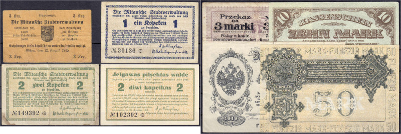 Banknoten
Ausland
Lettland
Mitau, freiwillige Westarmee, 8 Scheine zu 1, 2x 2...