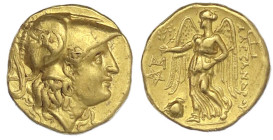 Altgriechische Goldmünzen
Makedonien
Alexander III. der Große 336-323 v. Chr
Stater, posthum 323/317 v. Chr. Abydos. Athenakopf mit korinthischem H...
