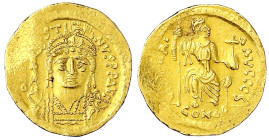 Byzantinische Goldmünzen
Kaiserreich
Justinus II., 565-578
Solidus 565/578. Constantinopel, 6. Offizin. 4,48 g. sehr schön/vorzüglich, Prägeschwäch...