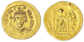Byzantinische Goldmünzen
Kaiserreich
Focas, 602-610
Solidus 602/610, Constantinopel, 3. Offizin. 4,46 g. sehr schön/vorzüglich. Sear 620.