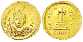 Byzantinische Goldmünzen
Kaiserreich
Heraclius, 610-641
Solidus 610/641 Constantinopel, 5. Offizin. Brb. v.v., Kreuz haltend/VICTORIA AVGV I CONOB....