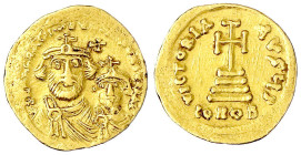 Byzantinische Goldmünzen
Kaiserreich
Heraclius, 610-641
Solidus 616/625 Constantinopel. 10. Offizin. Büsten von Heraclius und Heraclius Constantin,...