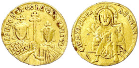 Byzantinische Goldmünzen
Kaiserreich
Basilius I. Macedonicus, 867-886
Solidus 867/886 Constantinopel. Büsten Basilius und Constantin v.v. mit Doppe...