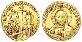 Byzantinische Goldmünzen
Kaiserreich
Constantin VII. und Romanus II., 945-959
Solidus 945/959. Beider Hüftbilder v.v./Christusbüste. 4,27 g. gutes ...