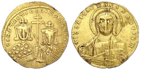 Byzantinische Goldmünzen
Kaiserreich
Constantin VII. und Romanus II., 945-959
Solidus 945/959. Beider Hüftbilder v.v./Christusbüste. 4,34 g. sehr s...