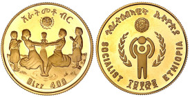 Ausländische Goldmünzen und -medaillen
Äthiopien
Sozialistische Republik, seit 1974
400 Birr EE 1972 (1979), Jahr des Kindes. 17,17 g. 900/1000. Au...
