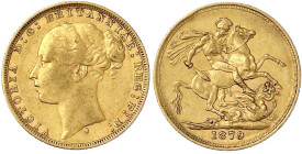 Ausländische Goldmünzen und -medaillen
Australien
Victoria, 1837-1901
Sovereign 1879 S, Sydney. 7,98 g. 917/1000. sehr schön. Spink. 3855.
