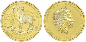 Ausländische Goldmünzen und -medaillen
Australien
Elisabeth II., 1952-2022
200 Dollars Lunar Jahr der Ziege 2015. 2 Unzen Feingold. In Kapsel. Aufl...
