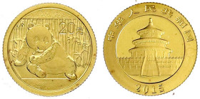 Ausländische Goldmünzen und -medaillen
China
Volksrepublik, seit 1949
20 Yuan 2015. Panda. 1/20 Unze Feingold, verschweißt. Polierte Platte. Numist...