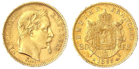 Ausländische Goldmünzen und -medaillen
Frankreich
Napoleon III., 1852-1870
20 Francs 1863 A, Paris. 6,45 g. 900/1000. gutes sehr schön. Krause/Mish...