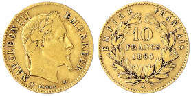 Ausländische Goldmünzen und -medaillen
Frankreich
Napoleon III., 1852-1870
10 Francs 1864 A, Paris. 3,23 g. 900/1000. sehr schön, kl. Kratzer. Krau...