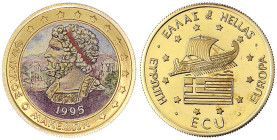 Ausländische Goldmünzen und -medaillen
Griechenland
Republik, 1973 bis heute
ECU farbig 1995. Ant. Kriegsschiff über Flagge/Philip II, Vater v. Ale...