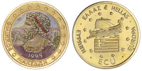 Ausländische Goldmünzen und -medaillen
Griechenland
Republik, 1973 bis heute
ECU farbig 1995. Ant. Kriegsschiff über Flagge/Philip II, Vater v. Ale...