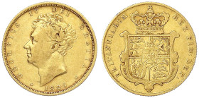 Ausländische Goldmünzen und -medaillen
Grossbritannien
George IV., 1820-1830
Sovereign 1826. 7,98 g. 917/1000. sehr schön, kl. Kratzer. Seaby 3801....