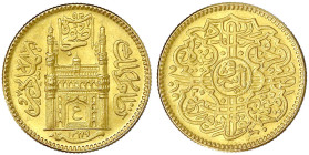Ausländische Goldmünzen und -medaillen
Indien-Hyderabad
Mir Usman Ali Khan, 1911-1948 (AH 1329-1367)
Ashrafi (Mohur) AH 1349, Jahr 20 = 1931. 11,18...
