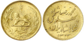Ausländische Goldmünzen und -medaillen
Iran
Mohammed Reza Pahlavi, 1941-1979
Pahlavi SH 1323 = 1944. 8,14 g. 900/1000. fast Stempelglanz. Krause/Mi...