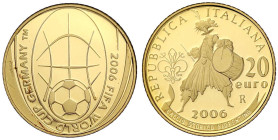 Ausländische Goldmünzen und -medaillen
Italien- Republik
seit 1946
20 Euro 2006 zur Fussball WM in Deutschland. 6,45 g. 900/1000. In Kapsel mit Zer...