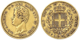 Ausländische Goldmünzen und -medaillen
Italien-Sardinien
Carl Albert, 1831-1849
20 Lire 1841 P, Anker. Genua. 6,45 g. 900/1000. sehr schön. Craig 1...