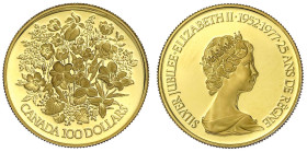 Ausländische Goldmünzen und -medaillen
Kanada
Britisch, seit 1763
100 Dollars 1977, Silber Jubiläum. 16,97 g. 917/1000. Polierte Platte. Krause/Mis...