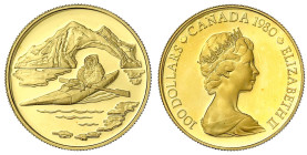 Ausländische Goldmünzen und -medaillen
Kanada
Britisch, seit 1763
100 Dollars 1980, Kayak.16,97 g. 917/1000. In Kapsel. Polierte Platte. Krause/Mis...