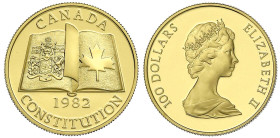 Ausländische Goldmünzen und -medaillen
Kanada
Britisch, seit 1763
100 Dollars 1982, Neue Verfassung. 16,97 g. 917/1000. In Kapsel. Polierte Platte....