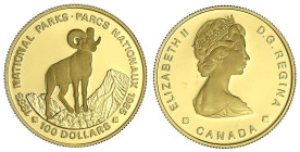 Ausländische Goldmünzen und -medaillen
Kanada
Britisch, seit 1763
100 Dollars 1985, Nationalpark Rocky-Mountains. 16,97 g. 917/1000. In Kapsel. Pol...