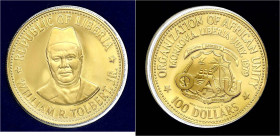 Ausländische Goldmünzen und -medaillen
Liberia
Republik, seit 1847
100 Dollars 1979, William R. Tolbert Jr. 10.93 g. 900/1000. In Originalmappe mit...