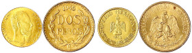 Ausländische Goldmünzen und -medaillen
Mexiko
Republik, seit 1824
2 Stück: 2 Pesos 1945. 1,67 g. 900/1000. Dazu Miniatur 1 Peso 1865, 0,46 g. Stemp...