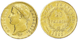 Ausländische Goldmünzen und -medaillen
Niederlande
Französische Besetzung, 1810-1814
20 Francs 1813, Utrecht. Mzz. Fisch und Fahne. 6,45 g. 900/100...