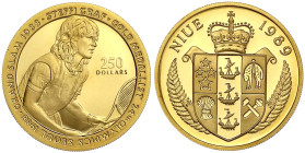 Ausländische Goldmünzen und -medaillen
Niue
Selbständig, seit 1922
250 Dollars 1989, Oly. Seoul. Steffi Graf. 10.00 g. 917/1000. In Kapsel. Auflage...