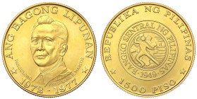 Ausländische Goldmünzen und -medaillen
Philippinen
1500 Piso 1977, 5. Jahrestag der neuen Society (geprägt im Bayerischen Hauptmünzamt). 20,55 g. 90...