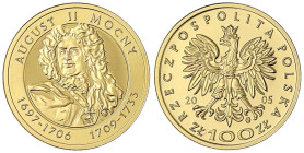 Ausländische Goldmünzen und -medaillen
Polen
Republik, seit 1989
100 Zlotych 2005 August II. Mocny. 8 g. 900/1000. In Originalschatulle mit Zertifi...