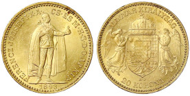 Gold der Habsburger Erblande und Österreichs
Haus Habsburg
Franz Joseph I., 1848-1916
20 Korona 1893 KB. Stehender Herrscher. Für Ungarn. 6,78 g. 9...