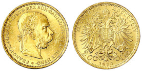 Gold der Habsburger Erblande und Österreichs
Haus Habsburg
Franz Joseph I., 1848-1916
20 Kronen 1894. 6,78 g. 900/1000. vorzüglich/Stempelglanz. He...
