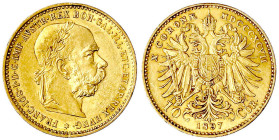 Gold der Habsburger Erblande und Österreichs
Haus Habsburg
Franz Joseph I., 1848-1916
10 Kronen 1897. 3,39 g. 900/1000. vorzüglich. Herinek 383. Fr...