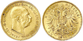 Gold der Habsburger Erblande und Österreichs
Haus Habsburg
Franz Joseph I., 1848-1916
10 Kronen 1911. 3,39 g. 900/1000. gutes vorzüglich. Herinek 3...