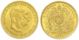 Gold der Habsburger Erblande und Österreichs
Haus Habsburg
Franz Joseph I., 1848-1916
10 Kronen 1912. Offizielle Neuprägung. 3,39 g. 900/1000. präg...