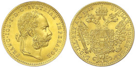 Gold der Habsburger Erblande und Österreichs
Haus Habsburg
Franz Joseph I., 1848-1916
Dukat 1915. Offizielle Neuprägung. 3,49 g. 986/1000. Stempelg...