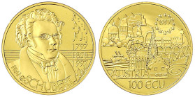 Gold der Habsburger Erblande und Österreichs
Republik Österreich
2. Republik, seit 1945
100 Ecu 1997. Franz Schubert. 8,00 g. 986/1000. Geprägt in ...