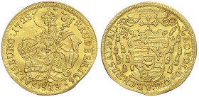 Gold der Habsburger Erblande und Österreichs
Salzburg
Leopold Anton, 1727-1744
Dukat 1728. 3,39 g. vorzüglich, kl. Zainende. Zöttl 2539. Probszt 21...