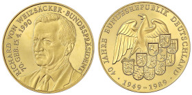Thematische Goldmedaillen
BRD
1949 bis heute
Goldmedaille zum 70. Geburtstag des Bundespräsidenten Richard v. Weizsäcker 1990, aus der Serie 40 Jah...