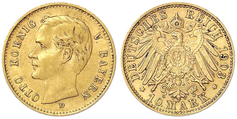 Reichsgoldmünzen
Bayern
Otto, 1886-1913
10 Mark 1903 D. vorzüglich, kl. Randf...